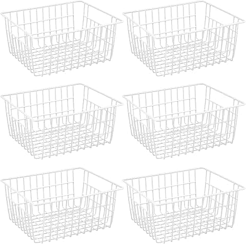 Set of 6 Large White Wire Storage Baskets