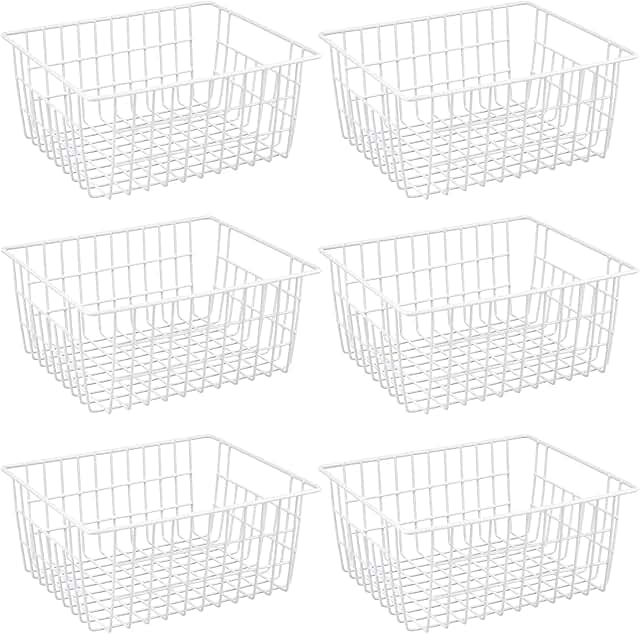 Set of 6 Large White Wire Storage Baskets