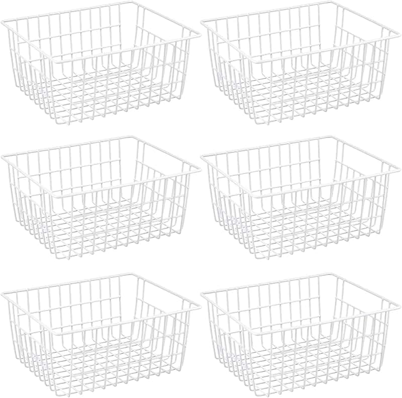 Set of 6 Large White Wire Storage Baskets