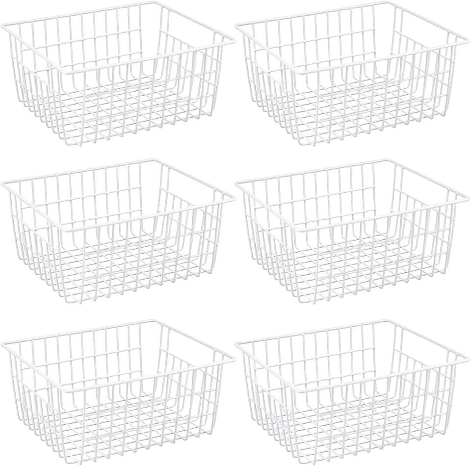 Set of 6 Large White Wire Storage Baskets
