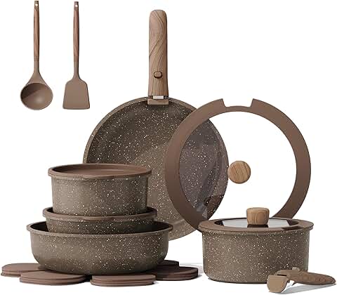 17-Piece Nonstick Cookware Set with Detachable Handles