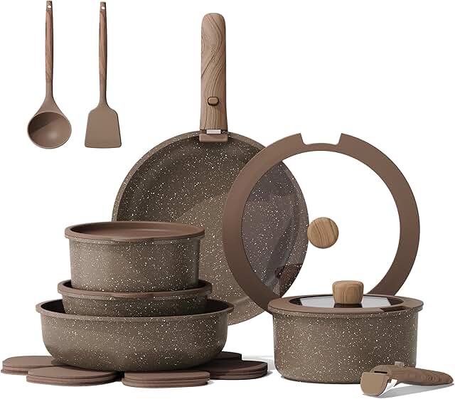 17-Piece Nonstick Cookware Set with Detachable Handles