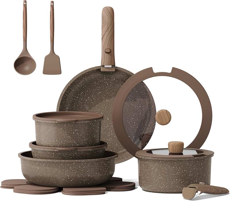17-Piece Nonstick Cookware Set with Detachable Handles