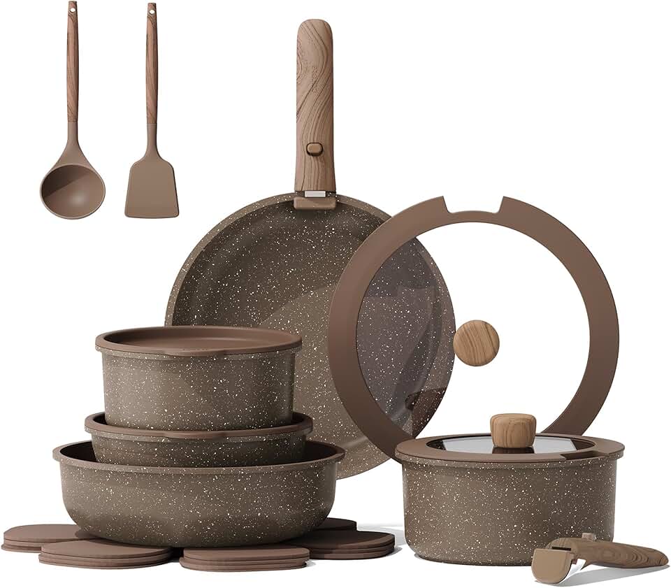 17-Piece Nonstick Cookware Set with Detachable Handles
