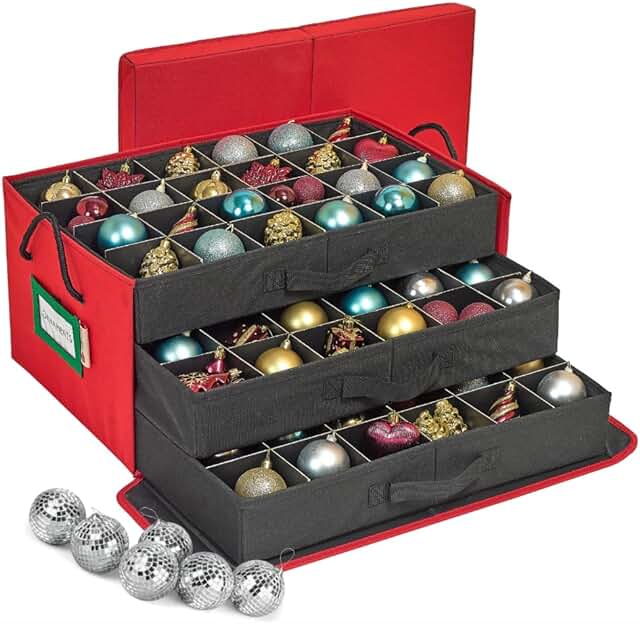 Large Red Ornament Storage Box with Dividers
