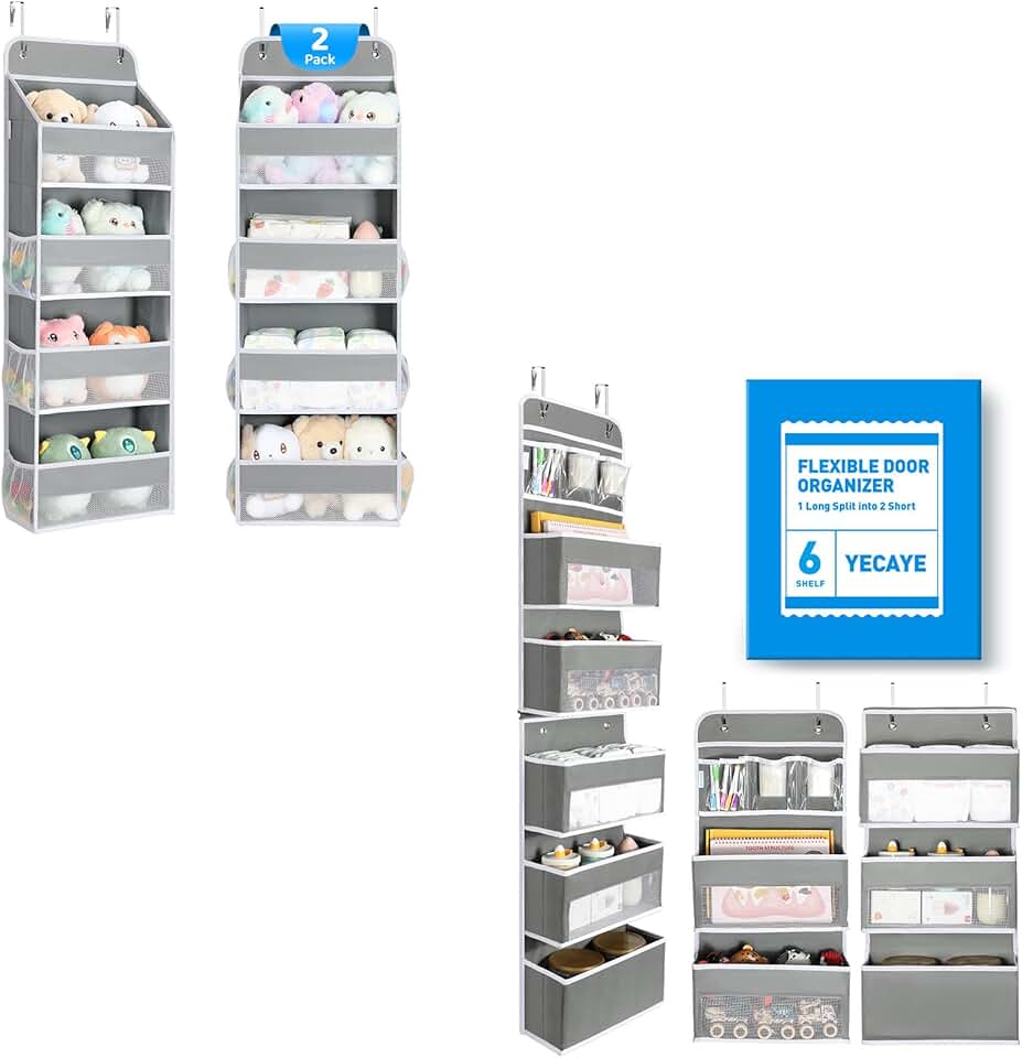 Two 4-tier door organizers with six shelves