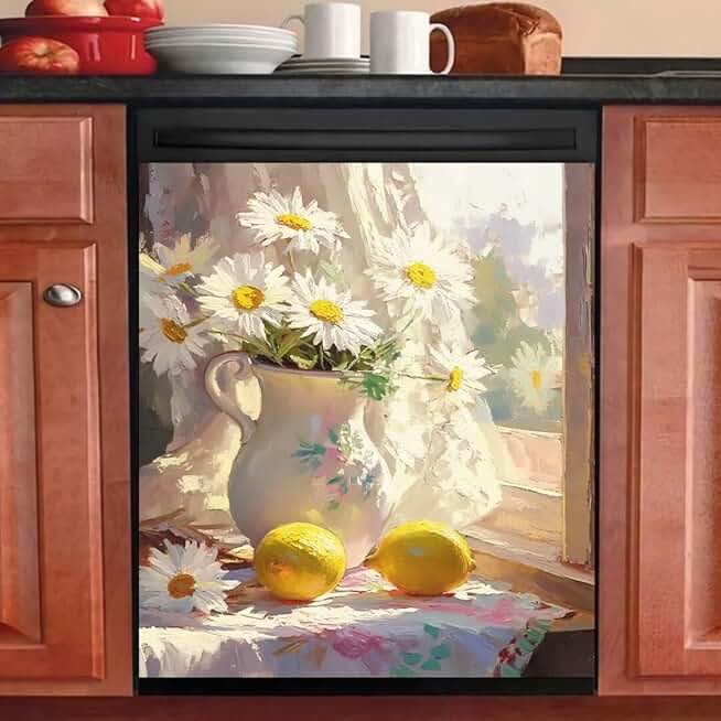 Daisy Lemon Dishwasher Magnet Cover for Kitchen Decor