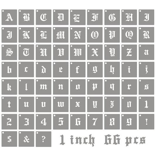 66 PCS Old English Calligraphy Letter and Number Stencils
