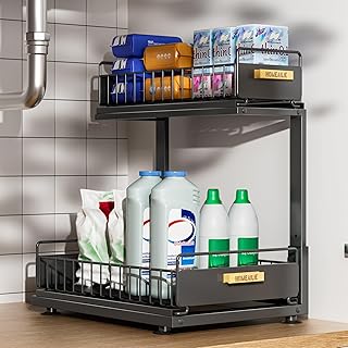 Adjustable Two-Tier Under Sink Organizer in Black