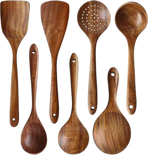 7-Piece Handmade Wooden Cooking Spoons Set
