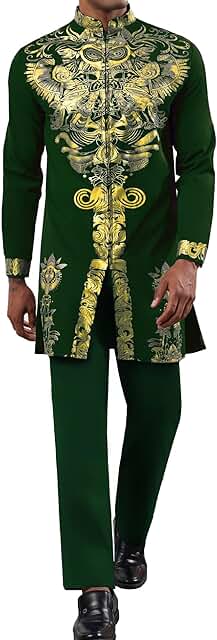 Men's African 2-Piece Zipper Dashiki and Pants Set