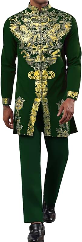 Men's African 2-Piece Zipper Dashiki and Pants Set