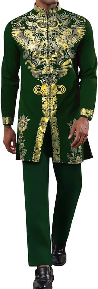 Men's African 2-Piece Zipper Dashiki and Pants Set