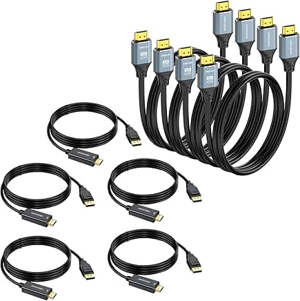 4K HDMI and DisplayPort Cables, 3ft and 6ft, 9-Pack