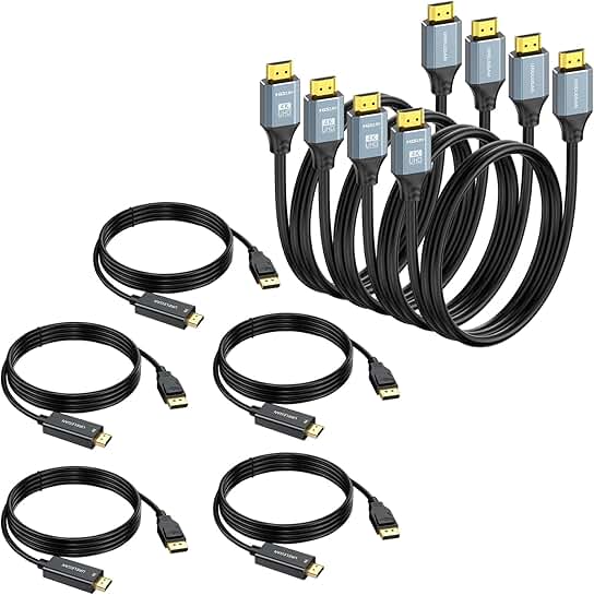 4K HDMI and DisplayPort Cables, 3ft and 6ft, 9-Pack