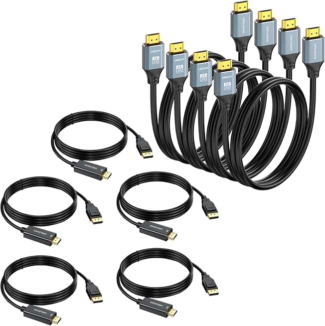 4K HDMI and DisplayPort Cables, 3ft and 6ft, 9-Pack