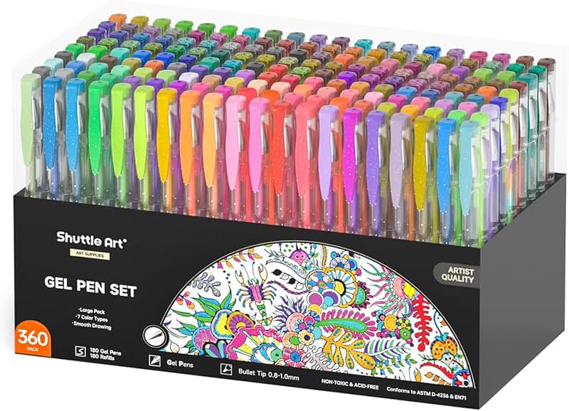 360 Pack Gel Pen Set with 180 Colors and Refills