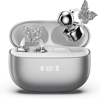 Open Ear Clip-On Wireless Earbuds with LED Display and Butterfly Earrings