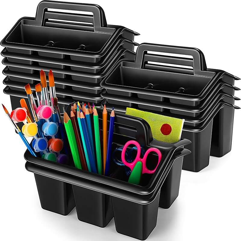 12 Pack Stackable Plastic Storage Caddies with Handles