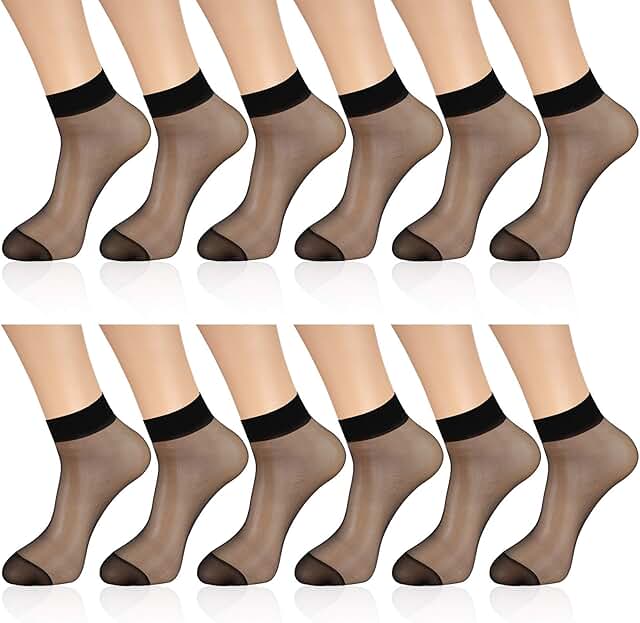 12 Pairs of Sheer Thin Nylon Ankle Socks for Women