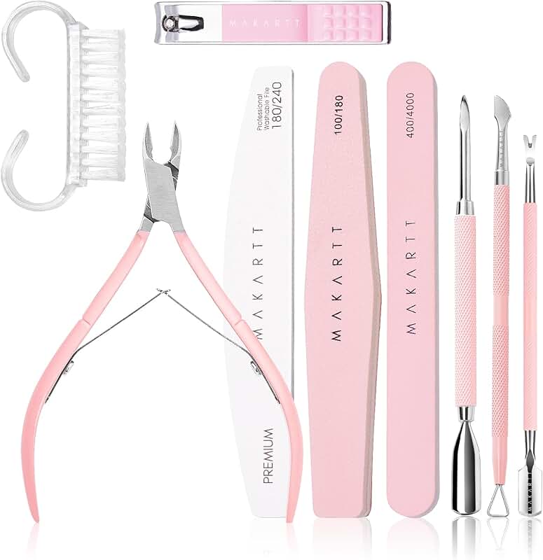 Pink Nail File and Buffer Kit with Cuticle Tools