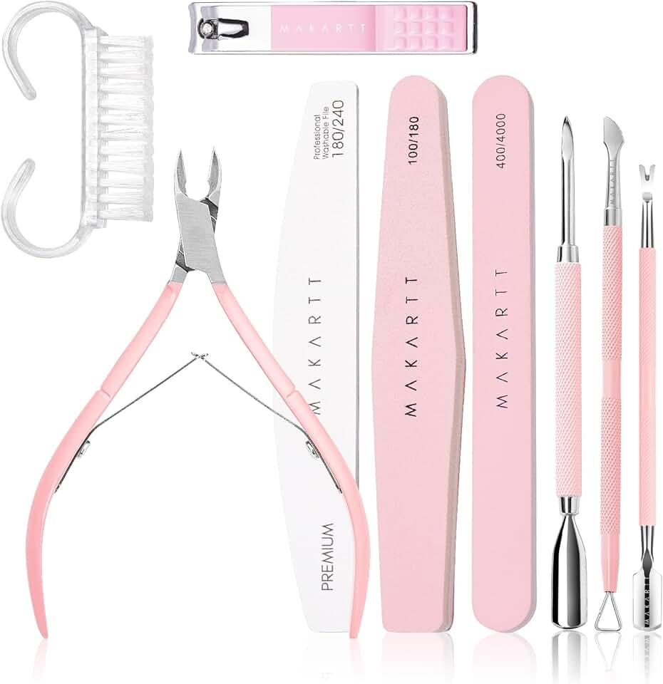 Pink Nail File and Buffer Kit with Cuticle Tools