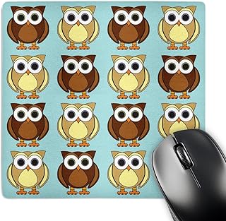 Cute brown owl and blue mouse pad, 8x8 inches