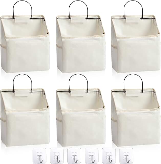 Six Wall Hanging Storage Baskets with Hooks