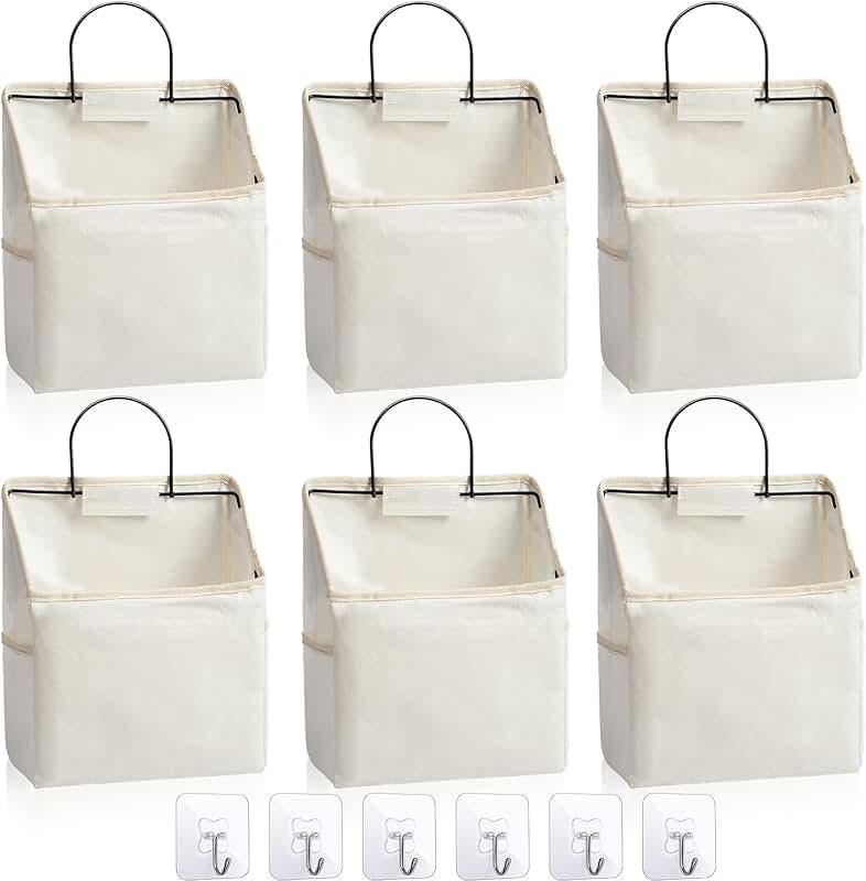 Six Wall Hanging Storage Baskets with Hooks