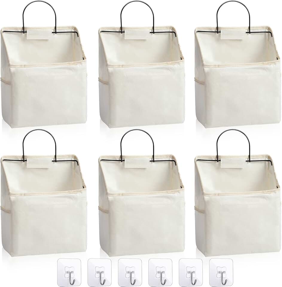 Six Wall Hanging Storage Baskets with Hooks
