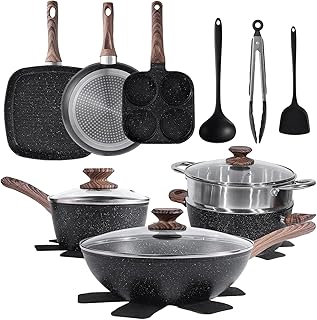 Sweetcrispy 17-Piece Nonstick Cookware Set with Stay-Cool Handles