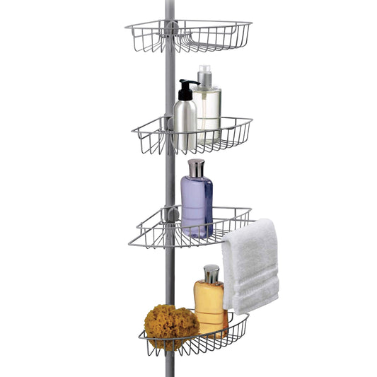 Quick  Easy Shelf Adjustment and Assembly Rust-Proof Vista Pole Corner 4-Tier, Shower Caddy Perfectly with Durable Long Lasting Design, FITS 5 to 9 FT Ceilings, Silver