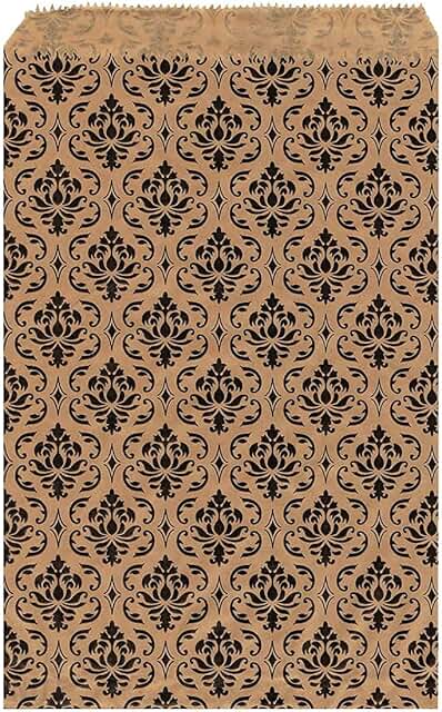 200 Damask Paper Gift Bags, Small Size, Brown and Black