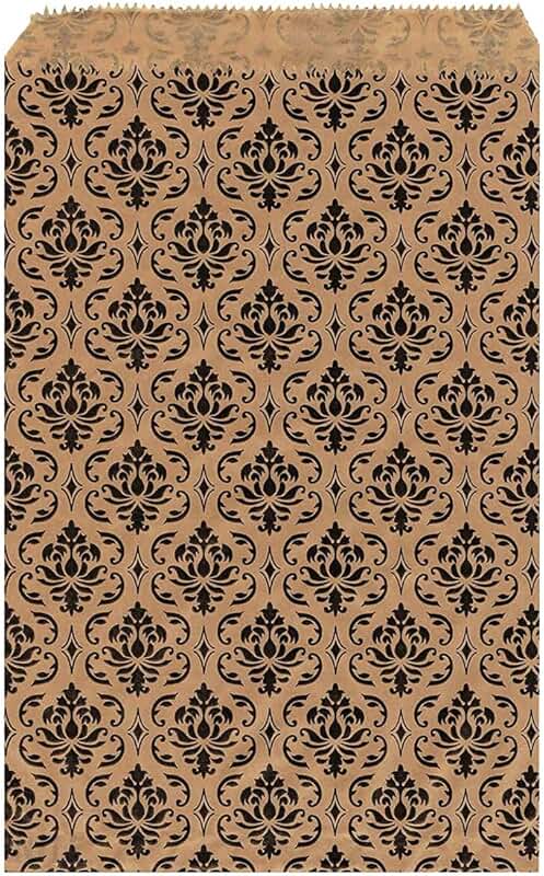 200 Damask Paper Gift Bags, Small Size, Brown and Black