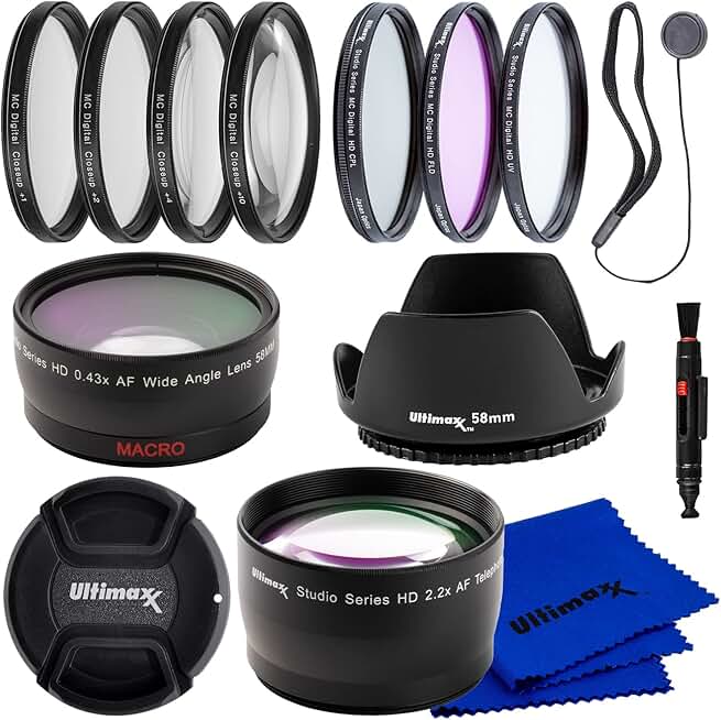 Complete 58MM Lens Filter Kit with Telephoto and Wide-Angle Lenses