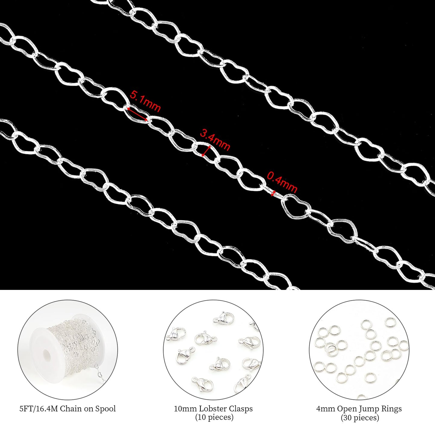 Silver Heart Necklace Chain Bulk for Jewelry Making