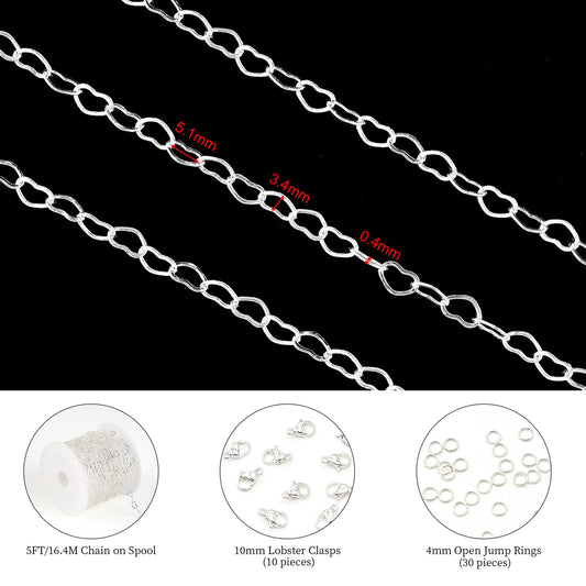 Silver Heart Necklace Chain Bulk for Jewelry Making