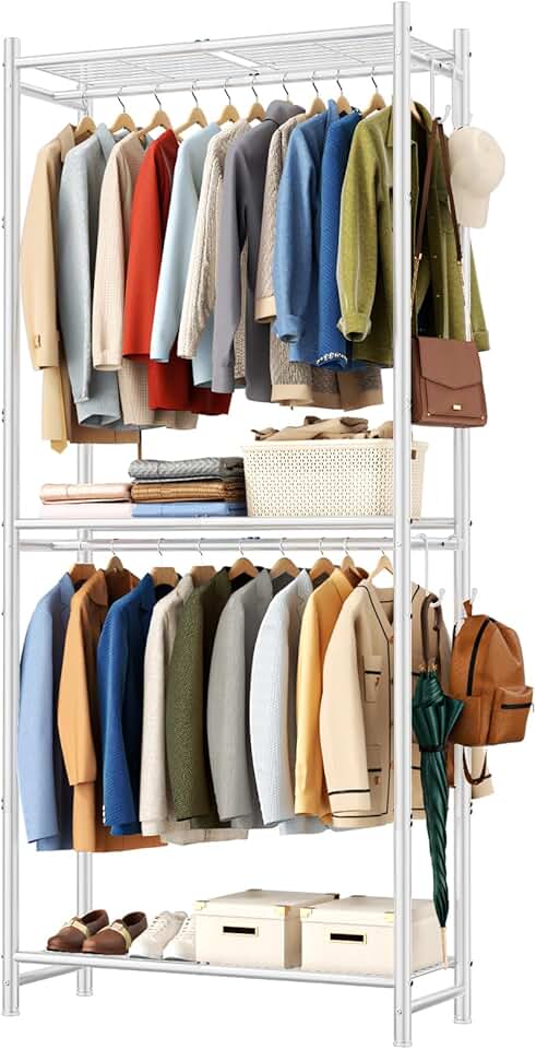 Heavy Duty 3-Tier Clothes Rack with Side Hooks