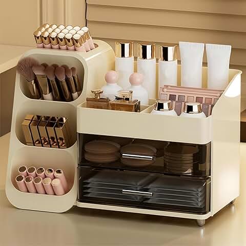 Large Makeup Organizer with Drawers and Brush Holder