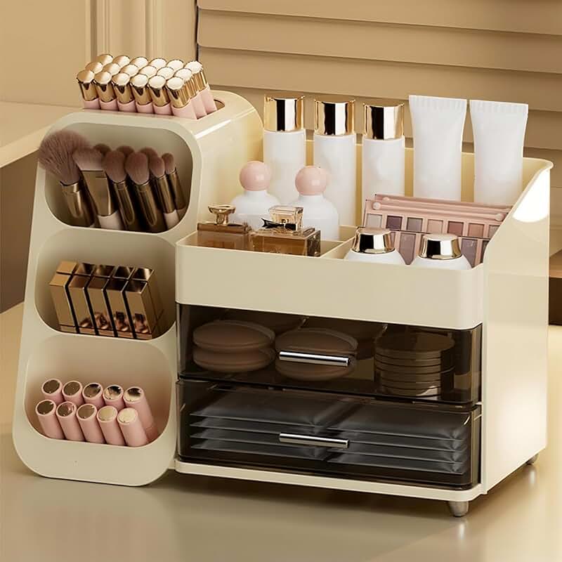 Large Makeup Organizer with Drawers and Brush Holder