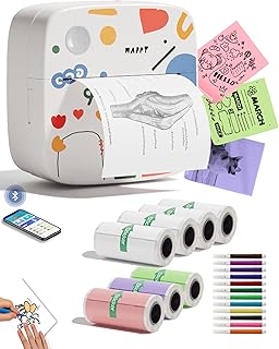 Mini Portable Inkless Sticker Printer with 8 Rolls
