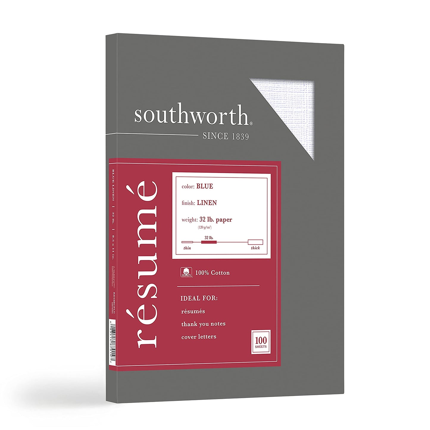 Blue 100% Cotton Resume Paper, 8.5 x 11, 32 lb, 100 Pack