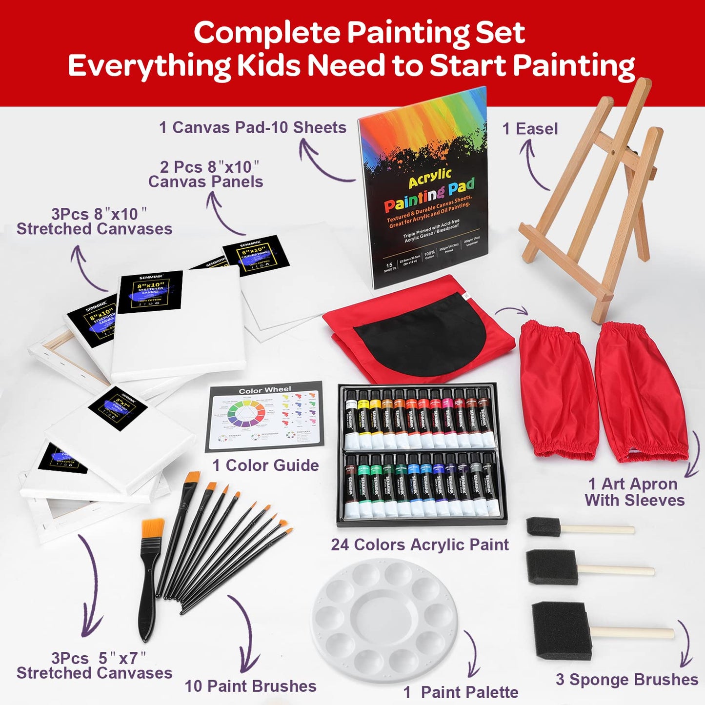 59pcs Kids Acrylic Paint Set with Easel and Supplies