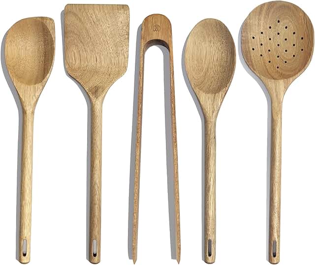 Non-Toxic Wooden Cooking Utensil Set, 5 Pieces
