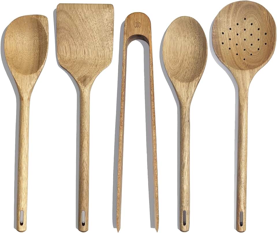 Non-Toxic Wooden Cooking Utensil Set, 5 Pieces