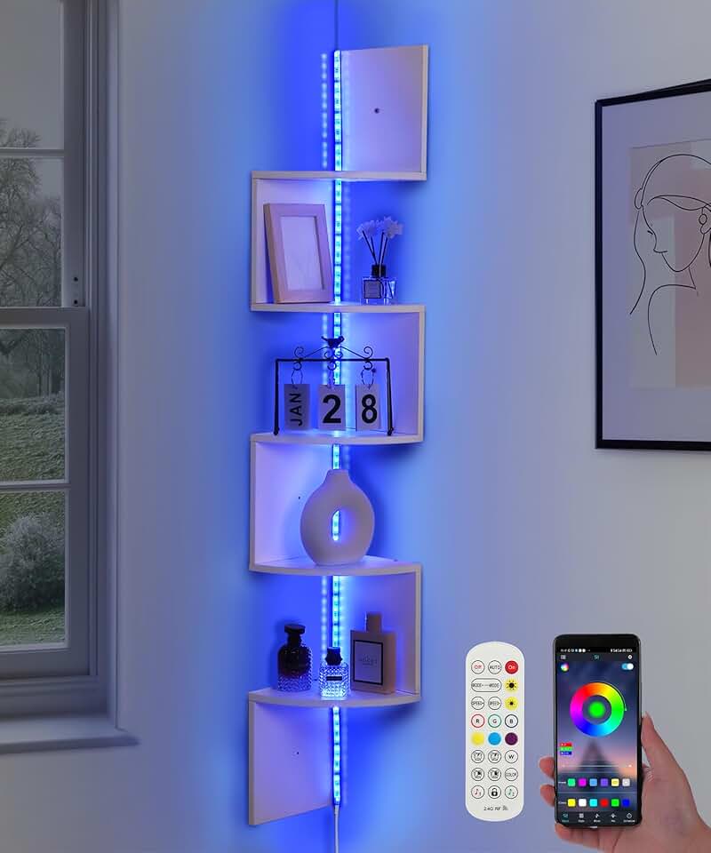 Five-Tier Corner Shelf with RGB LED Lights