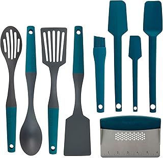 9-Piece Nylon and Silicone Kitchen Utensil Set in Sea Green and Gray