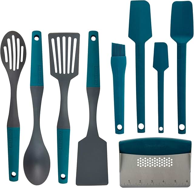 9-Piece Nylon and Silicone Kitchen Utensil Set in Sea Green and Gray
