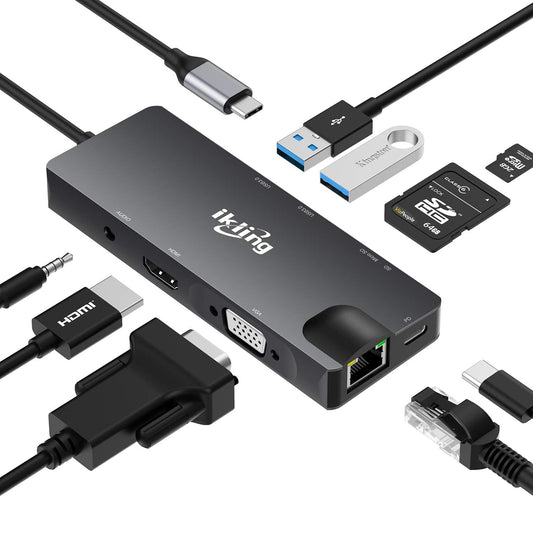 MODAIO 9-in-1 USB C Hub with HDMI, VGA, Ethernet, SD Card Reader