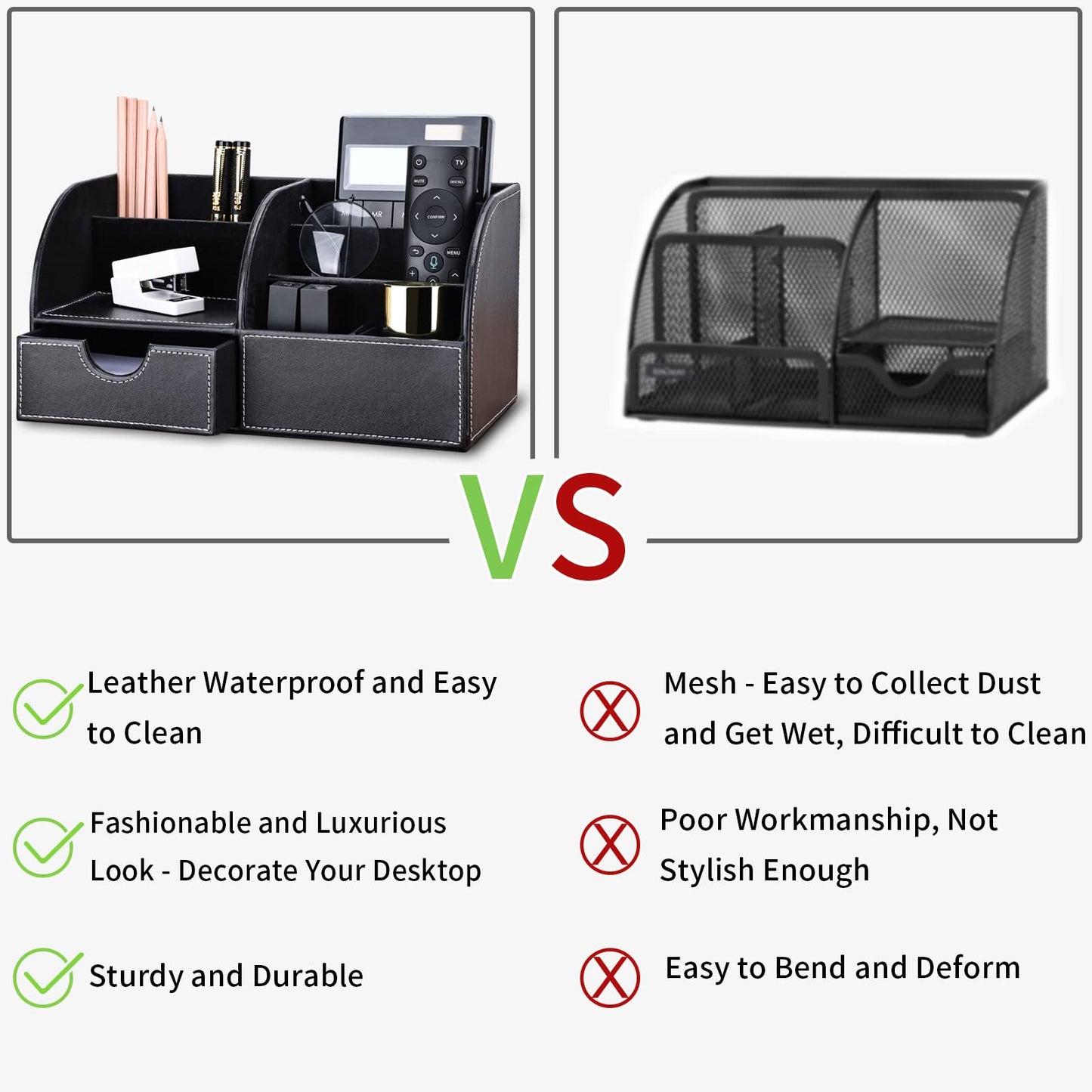 Black PU Leather Desk Organizer with 6 Compartments